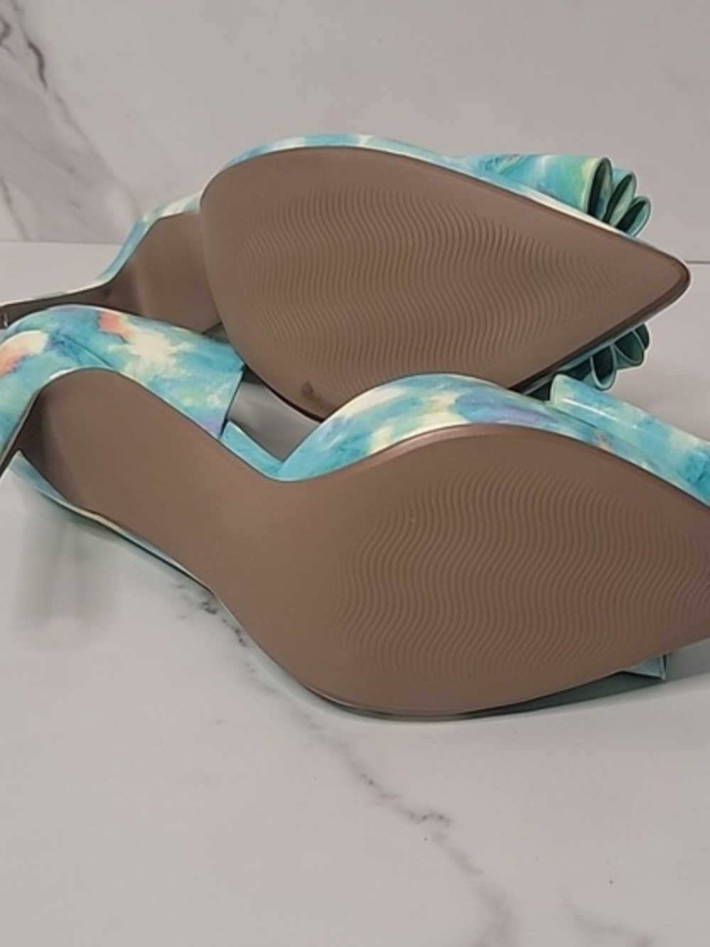 Steve Madden Teal Watercolor Pointed-Toe Bow Pumps - Picture 5 of 5